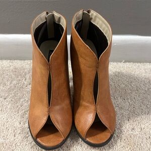 Michael Antonio Tan Peep-Toe Ankle Booties